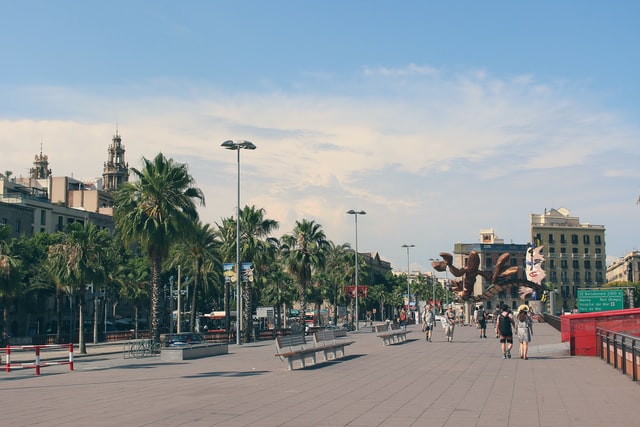 street near harbour in barcelona