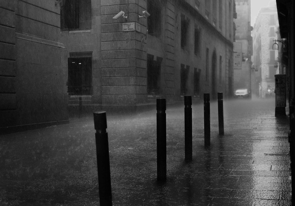 rain in the streets of Barcelona