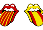 two mouths with tongues out in spanish and catalan colours