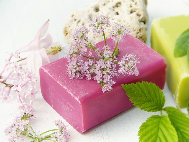 pink soap with flowers