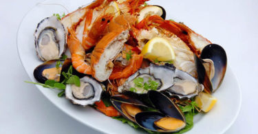 seafood on a white plate