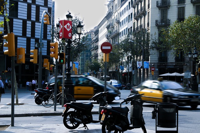 taxi in traffic in barcelona