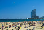 beach barcelona with W hotel in background