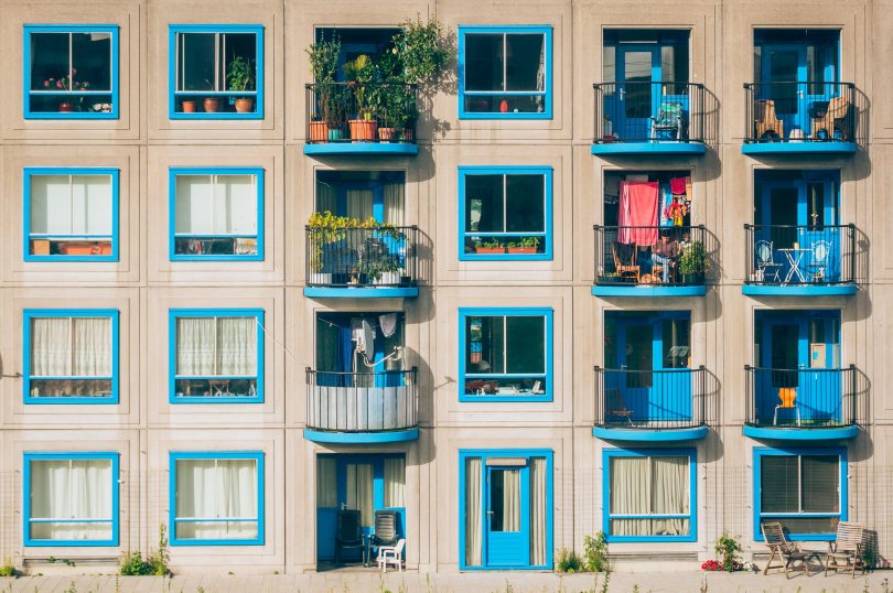 apartments with blue windows