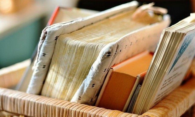old books in basket