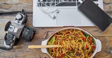 camera dish and laptop
