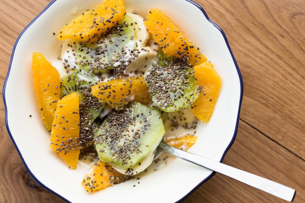 fruit platter with yoghurt and chia seeds