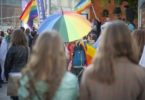 umbrella in rainbow colours