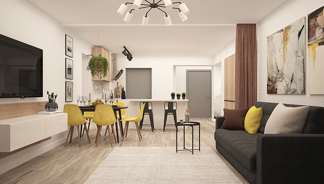 modern interior with yellow details