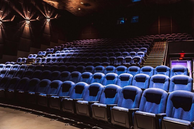 blue chairs in cinema
