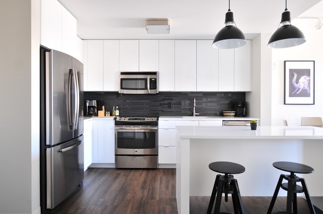 white kitchen with black details