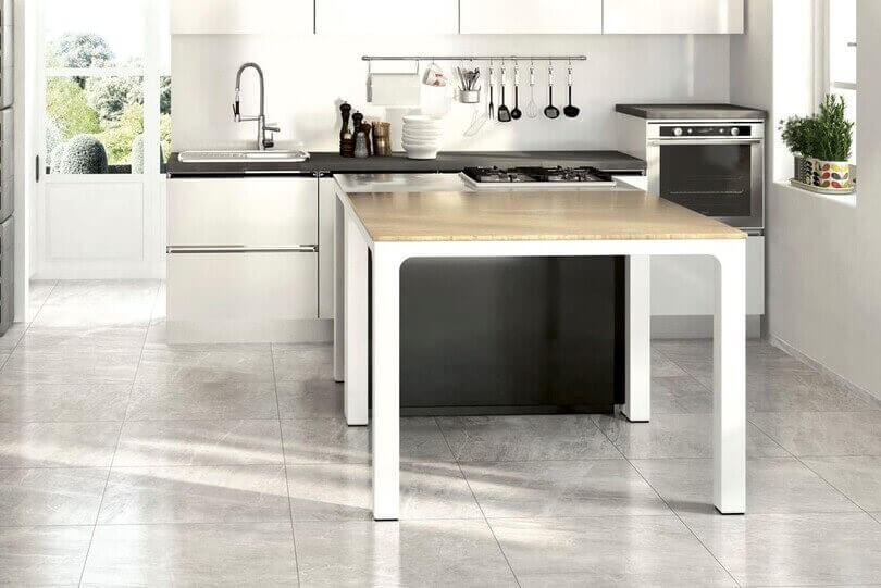 Kitchen with grey porcelain floor