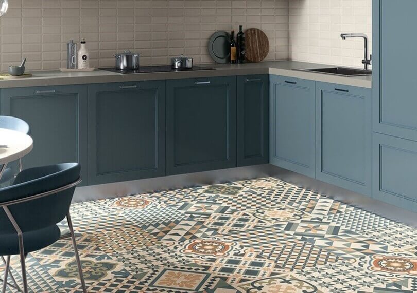 Kitchen with hydraulic tile floor