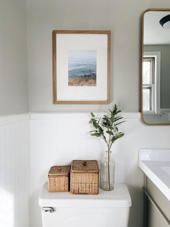 bathroom with pictures