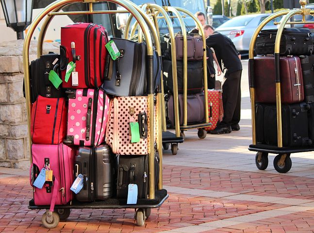ensemble de valises entrée hotel