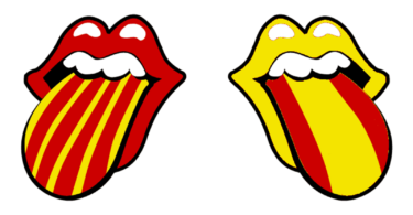 two mouths with tongues out in spanish and catalan colours