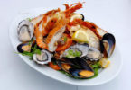seafood on a white plate