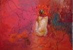 red background with body of female in middle