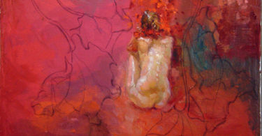 red background with body of female in middle