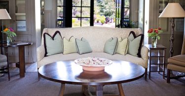 living room with couch and round table