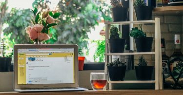 laptop on desk at home