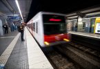 train arriving at sants train station barcelona