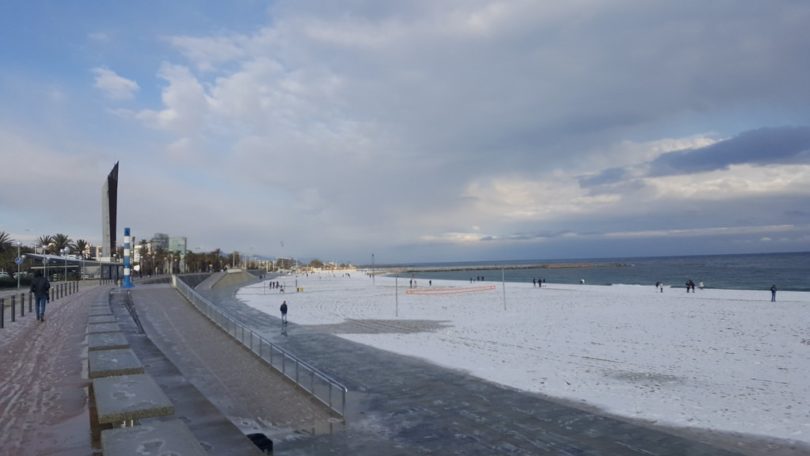 snow on beach barcelona