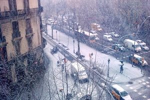 snow on streets and buildings barcelona