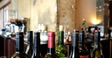 wine bottles on bar
