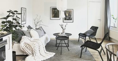 living room in black, grey and white