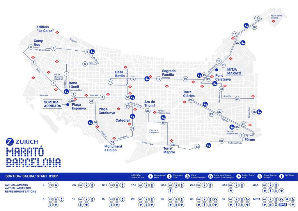carte du parcours du marathon de barcelone 2022
